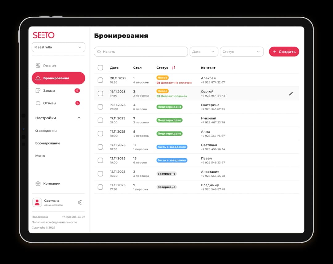 Экран административного панели SeeTo